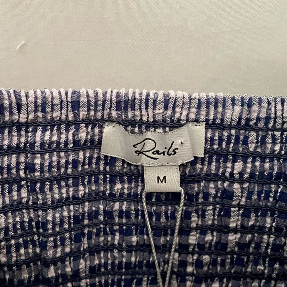 NWT RAILS Maeve Fluted Seersucker Womens Navy Gingham Midi Dress size Medium - Picture 6 of 9